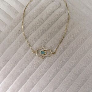 LUXURY BRACELET HAND ADJUSTABLE DESIGN HAMSA BLUE GOLD LAMINATED 18K